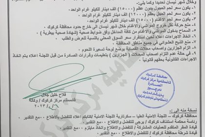 بين ١٢ إلى ١٥ ألفا.. كركوك تحدد أسعار اللحوم الحمراء