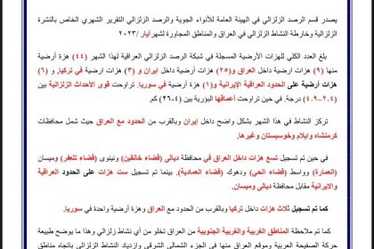 الأنواء الجوية: العراق سجل 9 هزات أرضية خلال الشهر الماضي