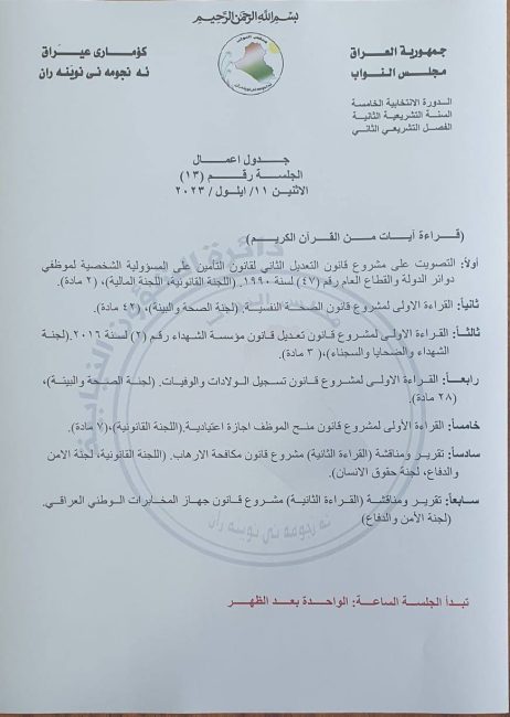 مجلس النواب ينشر جدول أعمال جلسة الغد