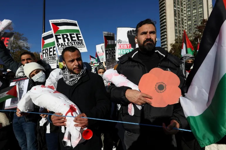 مئات الآلاف في مسيرة لندن دعما لفلسطين وشغب اليمنيين في مواجهتهم