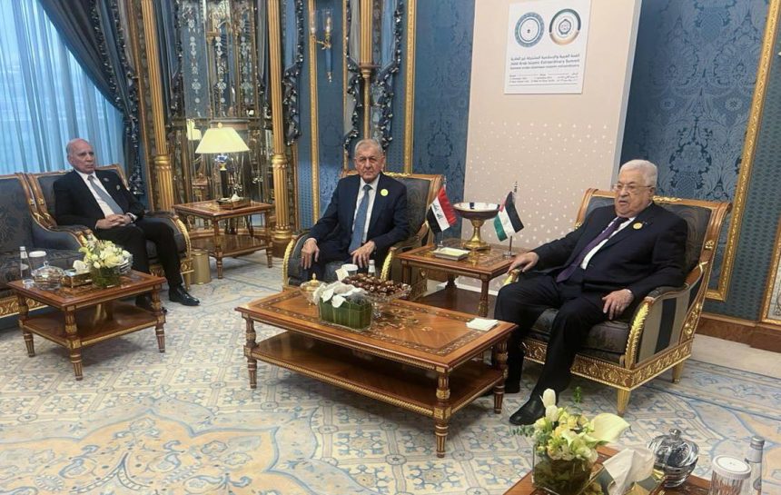 رئيس الجمهورية يؤكد لنظيره الفلسطيني موقف العراق الداعم للقضية الفلسطينية