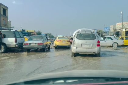 عدسة الرشيد توثق غرق شوارع الحي الصناعي في مدينة الناصرية نتيجة الأمطار