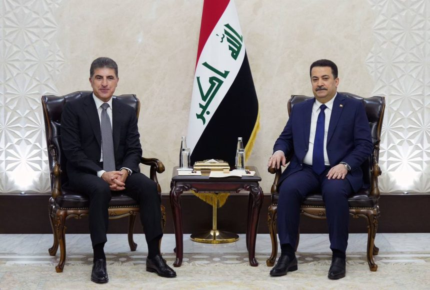 السوداني يبحث مع بارزاني حلّ الملفات والقضايا بين الحكومة والإقليم وفق الدستور