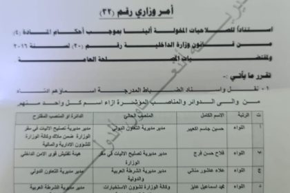 بالوثيقة.. الداخلية تجري تغييرات بعدد من المناصب العليا في الوزارة