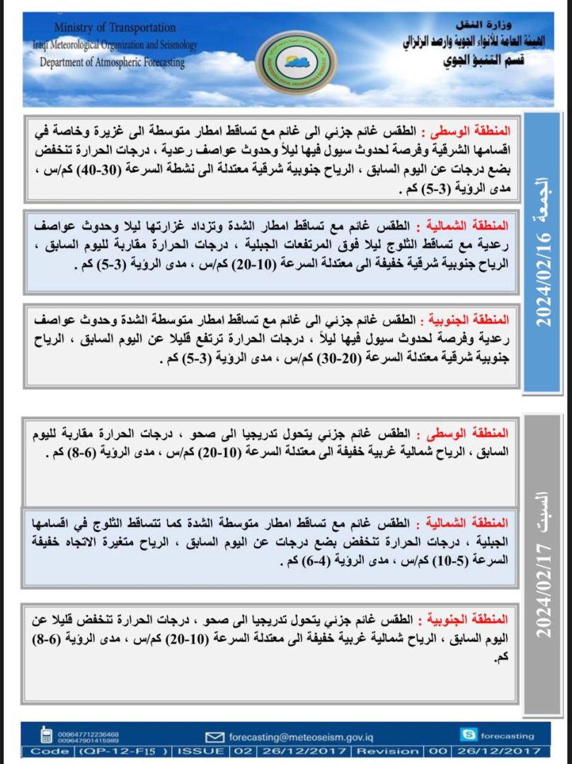 Iraq weather: rain and thunderstorms will continue in the coming days