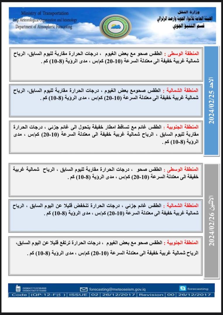 طقس العراق.. أمطار وانخفاض بدرجات الحرارة خلال الأيام المقبلة