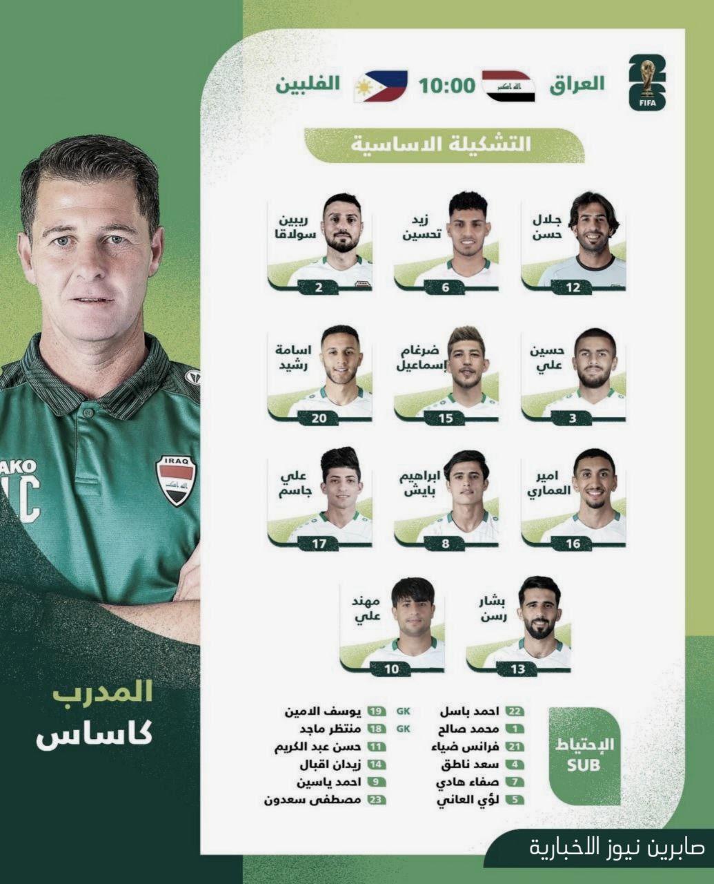 التشكيلة الأساسية للمنتخب الوطني لمواجهة نظيره الفلبيني