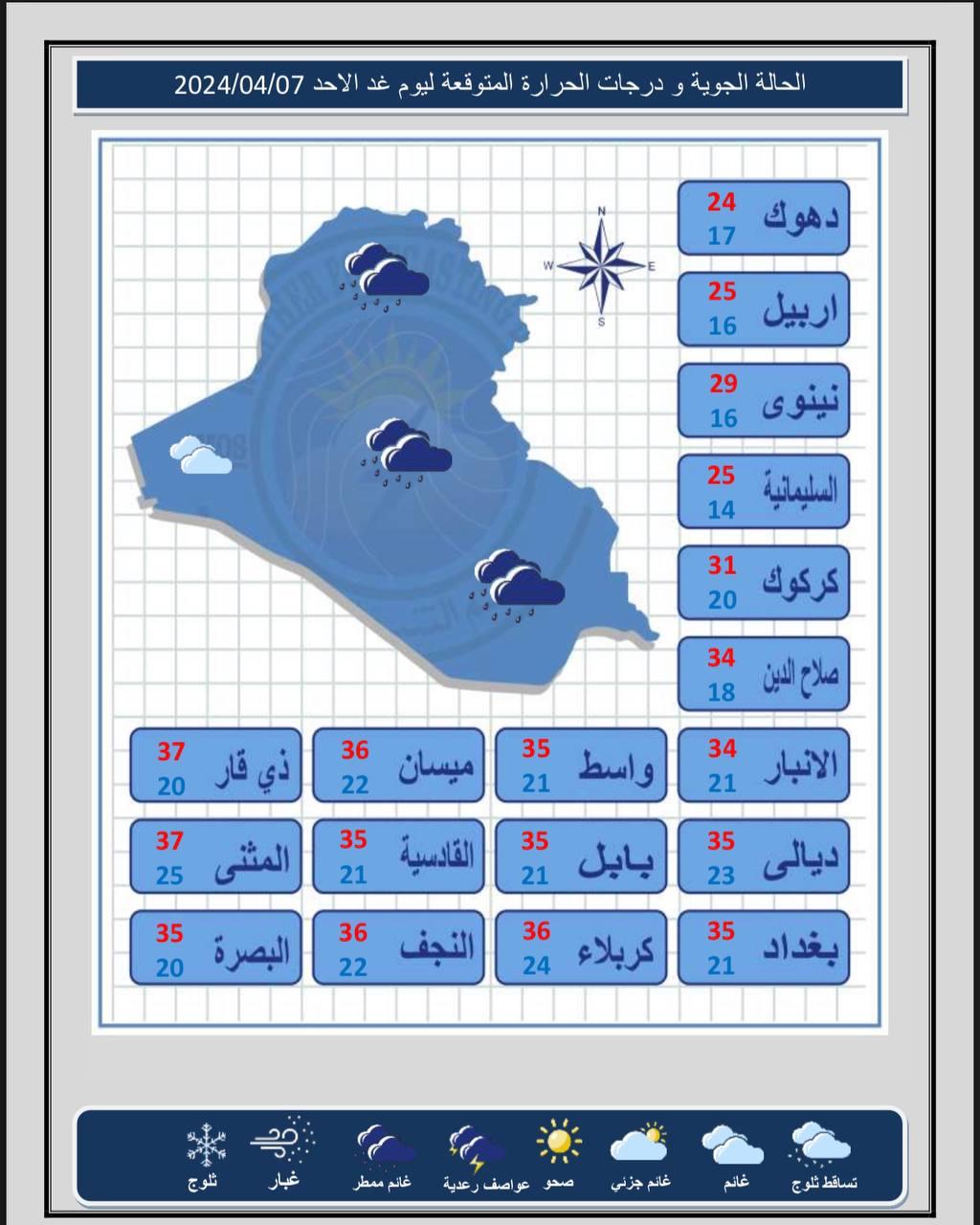 طقس العراق.. أمطار متفرقة وانخفاض بدرجات الحرارة بدءاً من يوم غد