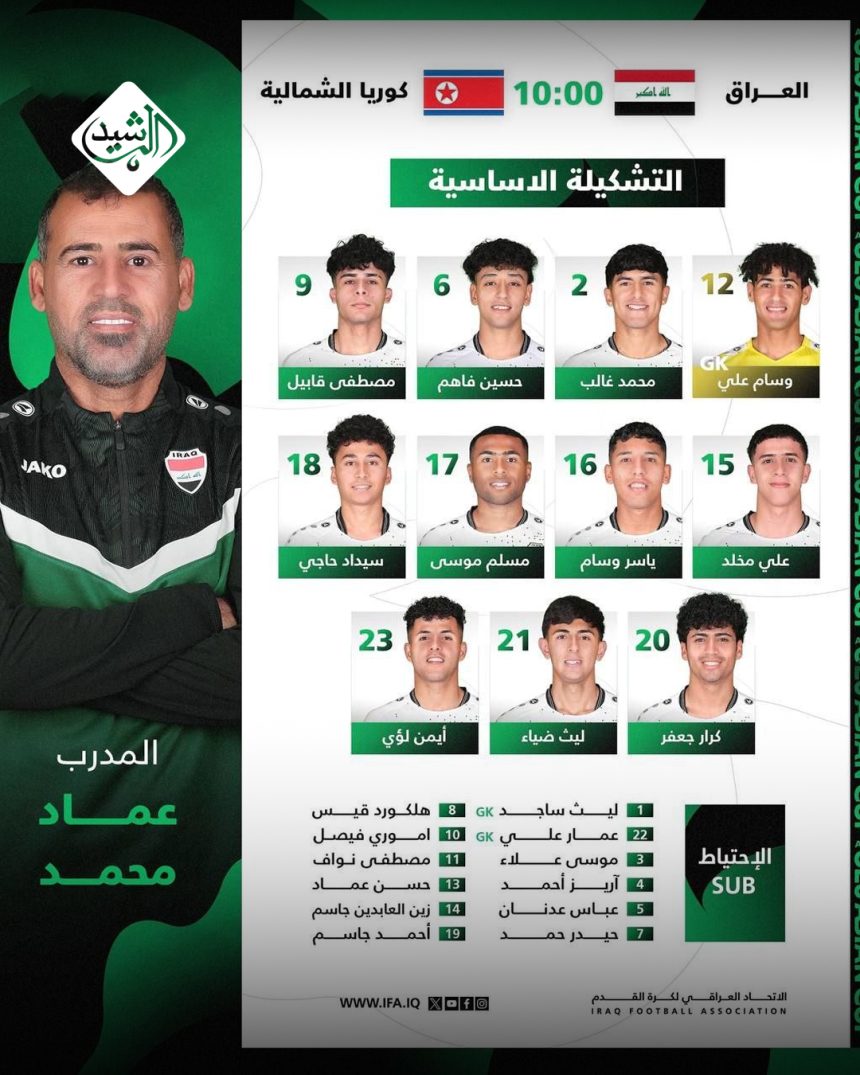 مدرب منتخب الشباب يعلن التشكيلة النهائية لمواجهة كوريا الشمالية