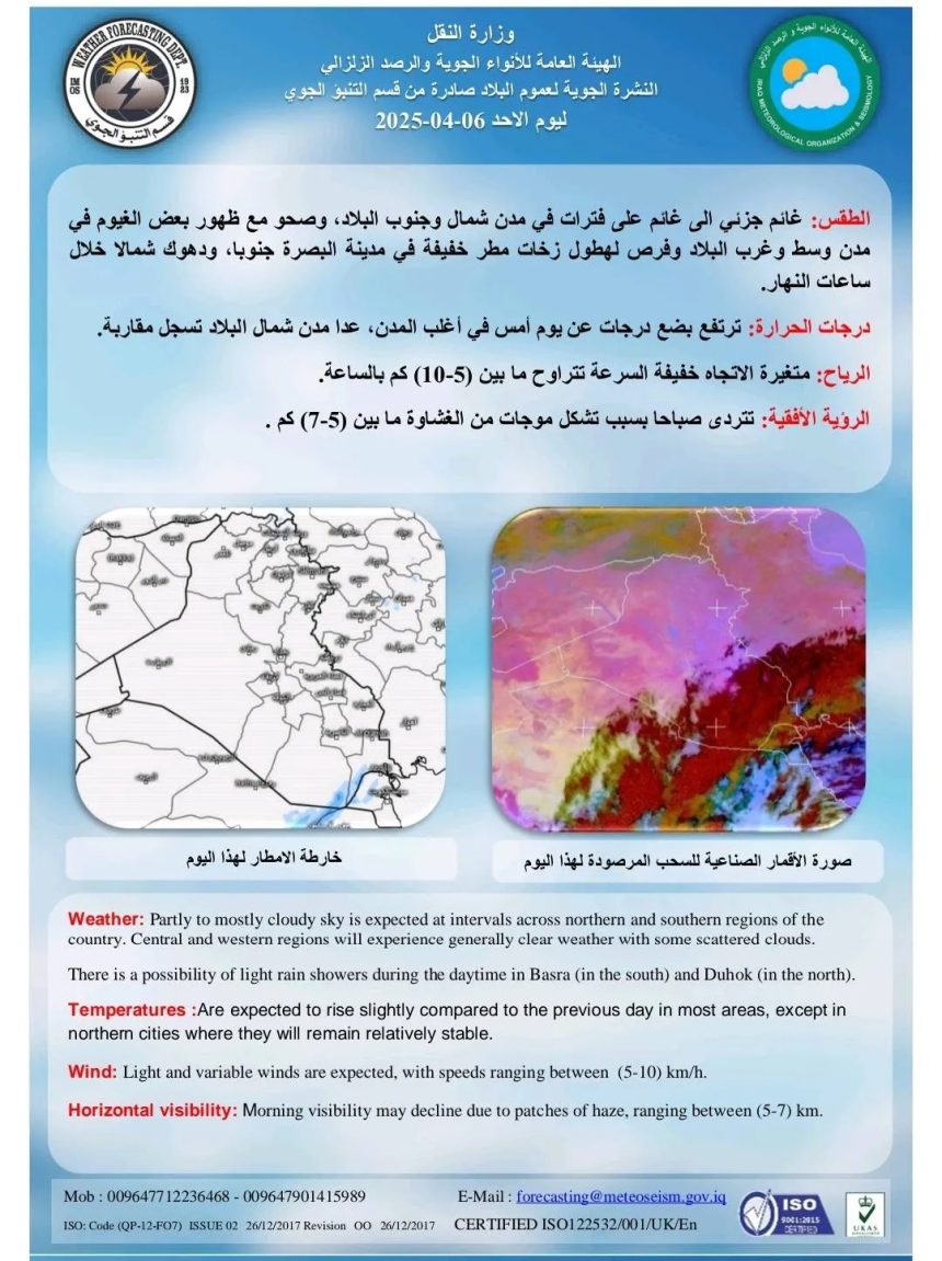 طقس العراق.. صحو وارتفاع بدرجات الحرارة خلال الأيام المقبلة