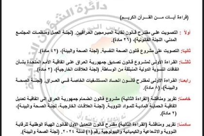 مجلس النواب ينشر جدول أعمال جلسة الغد