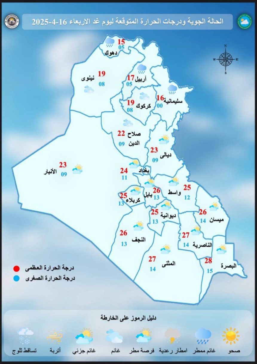 طقس العراق.. صحو وارتفاع بدرجات الحرارة خلال الأيام المقبلة