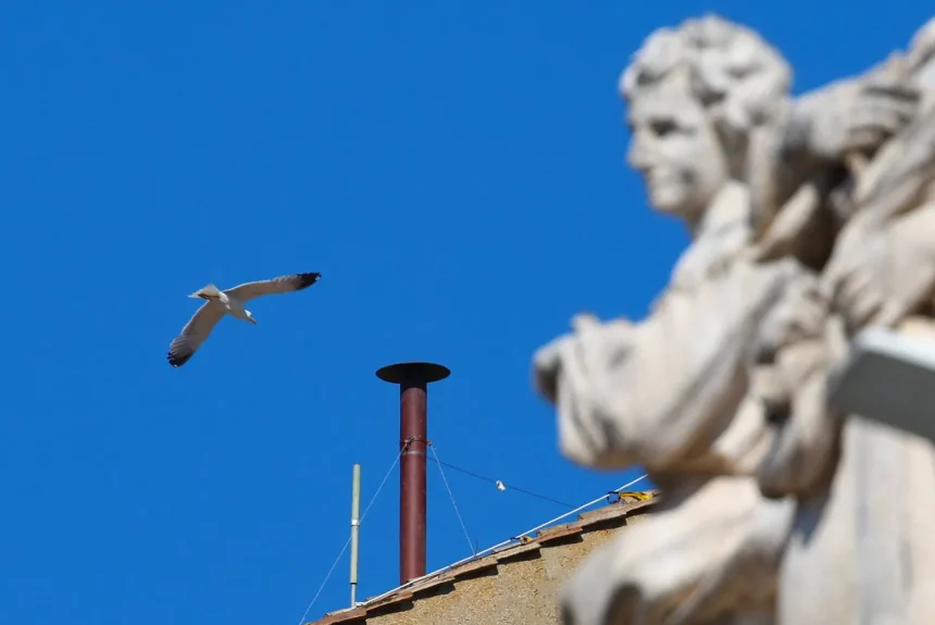 بانتظار الدخان الأبيض.. تثبيت مدخنة بالفاتيكان استعدادا لانتخاب بابا