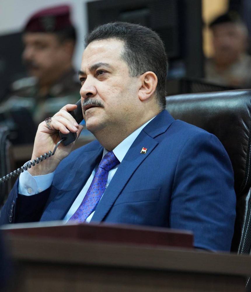 السوداني يهاتف قائد عمليات البصرة لمتابعة تأمين الأجواء اثناء مباراة العراق وكوريا الجنوبية