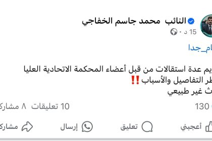 عضو اللجنة القانونية النيابية محمد جاسم الخفاجي يؤكد تقديم أعضاء بالمحكمة الاتحادية لاستقالتهم