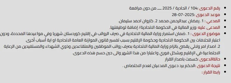 المحكمة الاتحادية ترد دعوى إلزام وزارة المالية بصرف رواتب موظفي إقليم كردستان لعدم الاختصاص