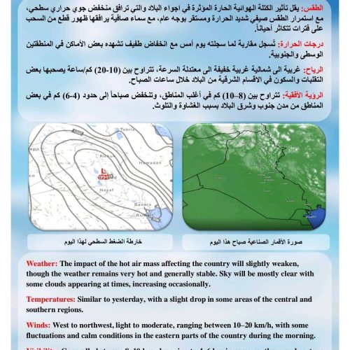 طقس العراق.. تصاعد الغبار وثلاث محافظات تسجل نصف درجة الغليان يوم غد