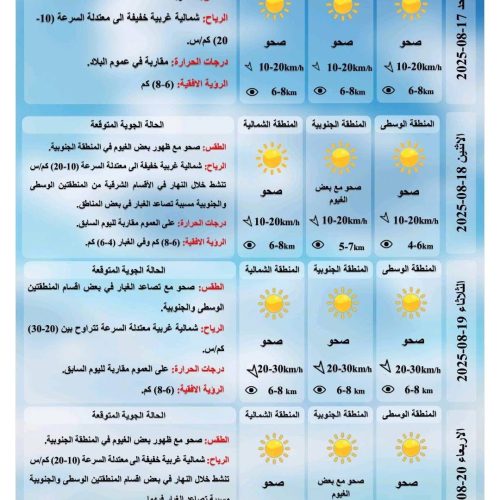 طقس العراق.. تصاعد الغبار ودرجات حرارة دون الـ50 خلال الأيام المقبلة
