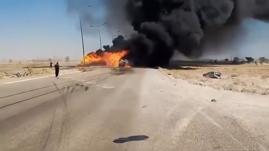 بالفيديو.. احتراق صهريج نفط ومصرع سائقه على طريق الحامضية_الرمادي
