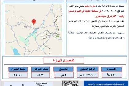 هزة أرضية بقوة (4) درجات تضرب حلبجة