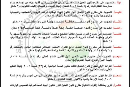 جدول اعمال مجلس النواب لجلسة الاثنين المقبل