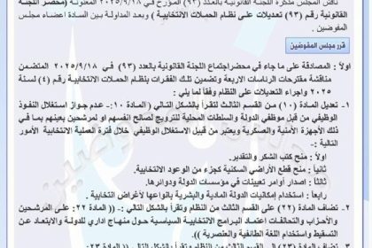بينها تتعلق بتوزيع الأراضي والتعيينات.. مجلس المفوضين يصادق على تعديلات نظام الحملات الانتخابية