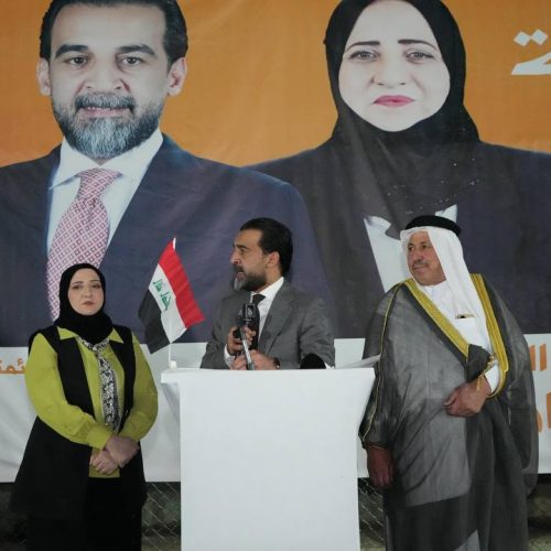 الرئيس الحلبوسي يحضر تجمّعاً لدعم مرشَّحة "تقدم" سهام الجبوري في القيارة بنينوى