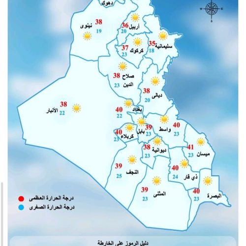 طقس العراق.. عودة درجات الحرارة الأربعينية إلى 6 محافظات بينها بغداد غداً