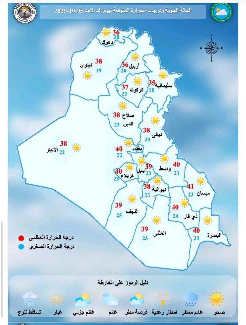 طقس العراق.. عودة درجات الحرارة الأربعينية إلى 6 محافظات بينها بغداد غداً