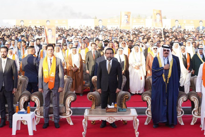 رئيس حزب تقدم الرئيس محمد الحلبوسي يحضر تجمّعاً جماهيرياً لمرشَّح الحزب النائب وطبان جميل المنصور في الموصل