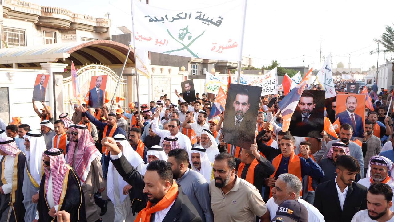 رئيس حزب تقدم الرئيس محمد الحلبوسي يحضر تجمّعاً جماهيرياً لدعم مرشَّح الحزب محافظ الأنبار محمد نوري بقضاء القائم