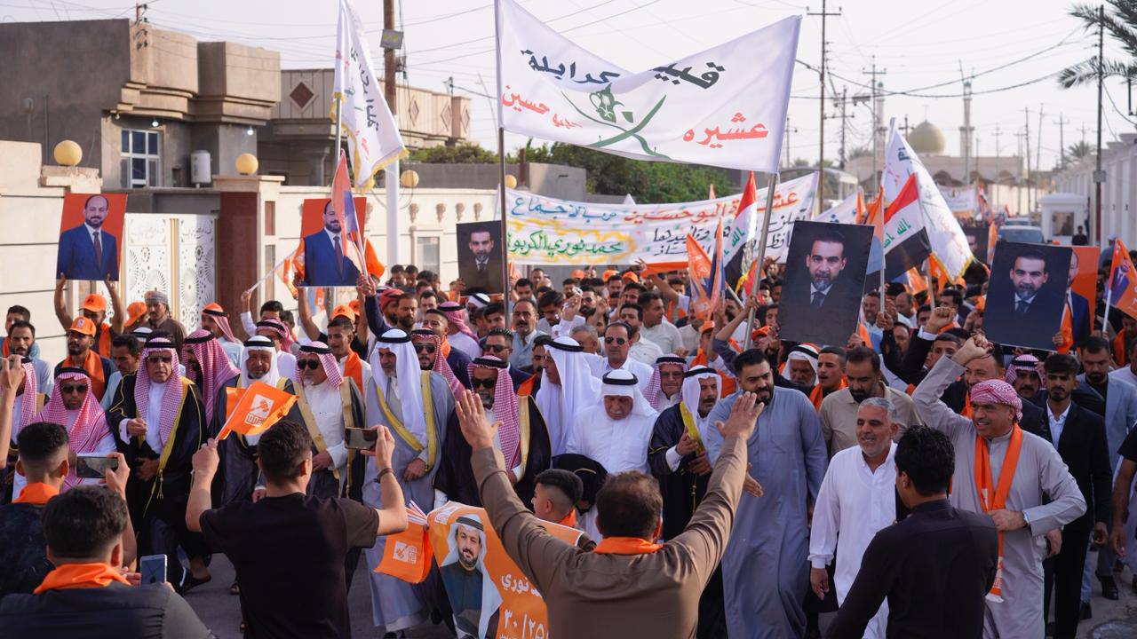 رئيس حزب تقدم الرئيس محمد الحلبوسي يحضر تجمّعاً جماهيرياً لدعم مرشَّح الحزب محافظ الأنبار محمد نوري بقضاء القائم