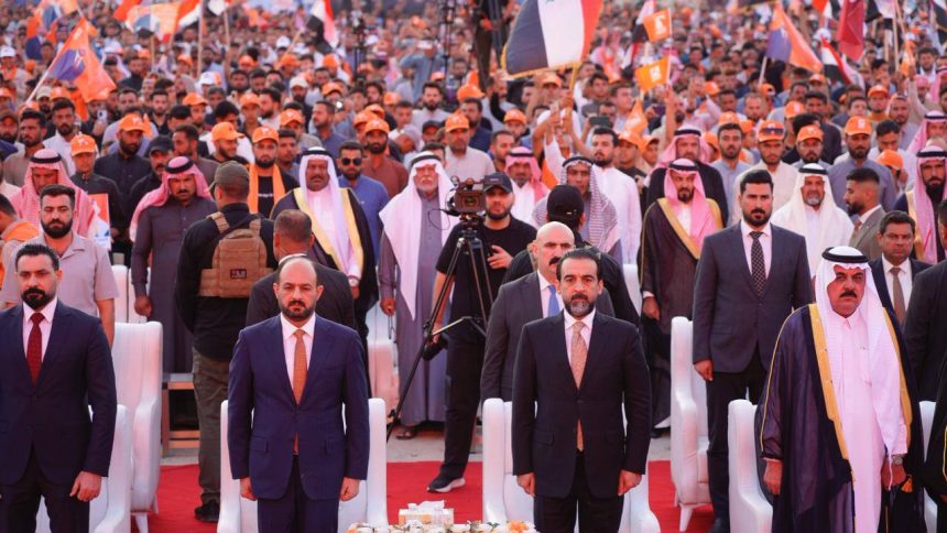 رئيس حزب تقدم الرئيس محمد الحلبوسي يحضر تجمّعاً جماهيرياً لدعم مرشَّح الحزب محافظ الأنبار محمد نوري بقضاء القائم