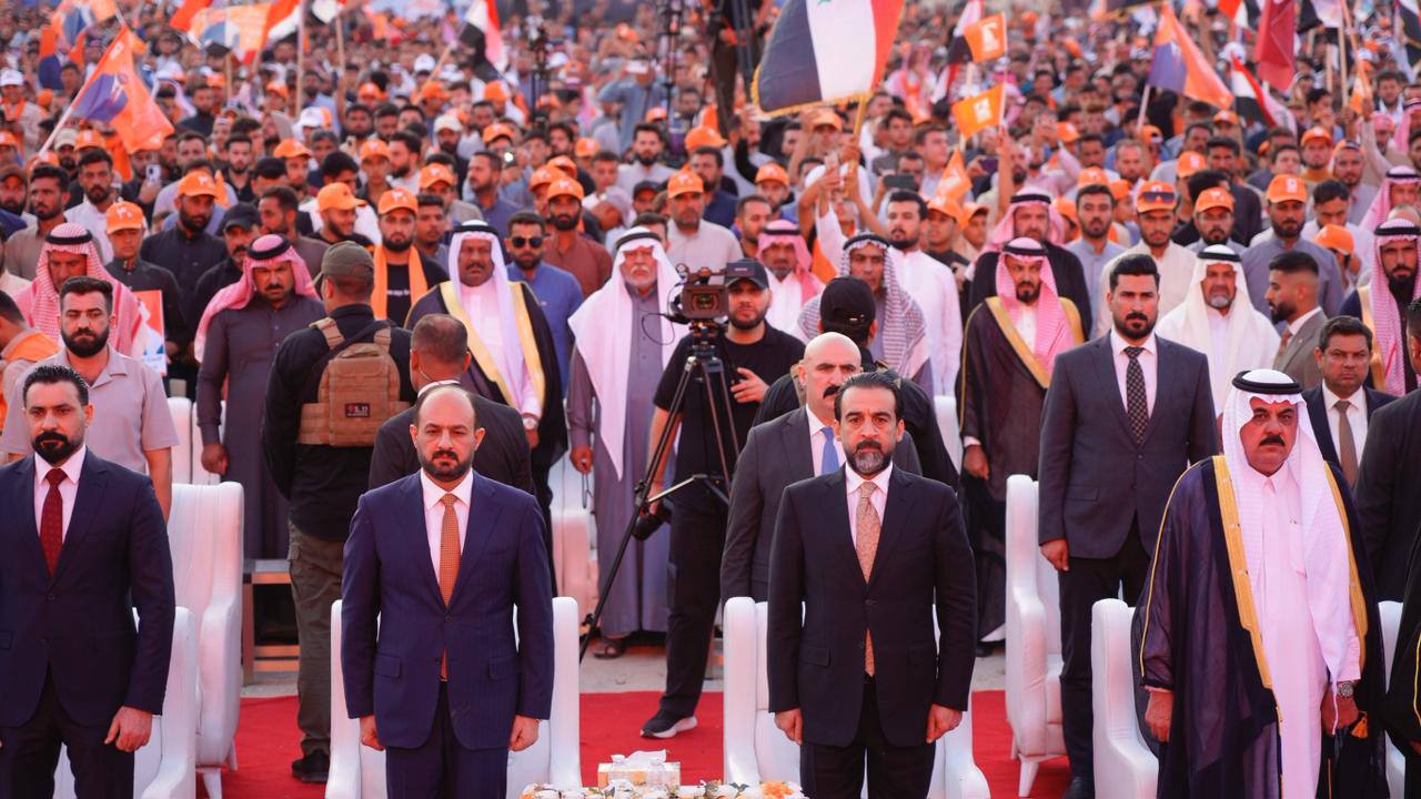 رئيس حزب تقدم الرئيس محمد الحلبوسي يحضر تجمّعاً جماهيرياً لدعم مرشَّح الحزب محافظ الأنبار محمد نوري بقضاء القائم