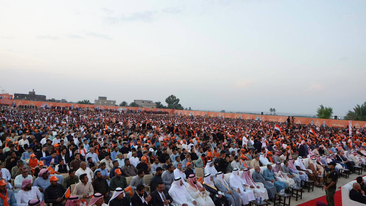 رئيس حزب تقدم الرئيس محمد الحلبوسي يحضر تجمّعاً جماهيرياً لدعم مرشَّح الحزب محافظ الأنبار محمد نوري بقضاء القائم