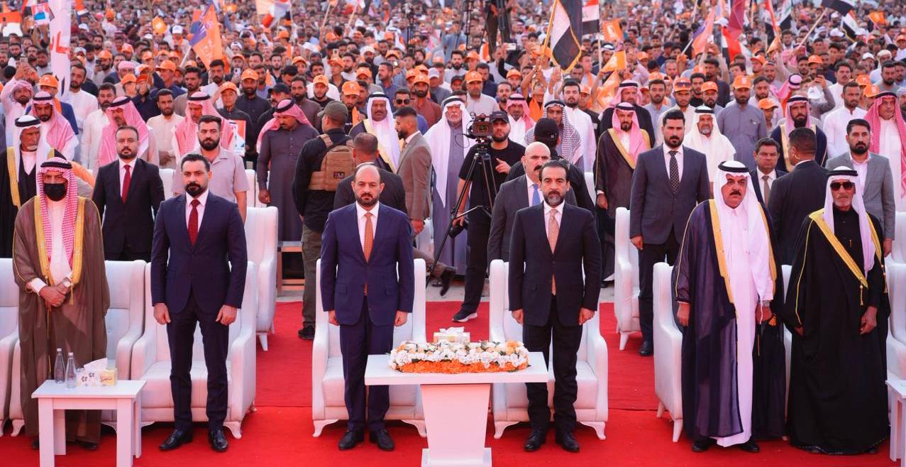 رئيس حزب تقدم الرئيس محمد الحلبوسي يحضر تجمّعاً جماهيرياً لدعم مرشَّح الحزب محافظ الأنبار محمد نوري بقضاء القائم