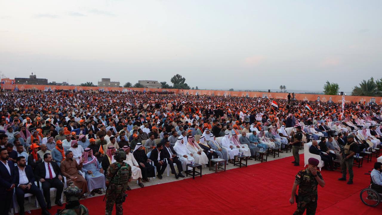 رئيس حزب تقدم الرئيس محمد الحلبوسي يحضر تجمّعاً جماهيرياً لدعم مرشَّح الحزب محافظ الأنبار محمد نوري بقضاء القائم