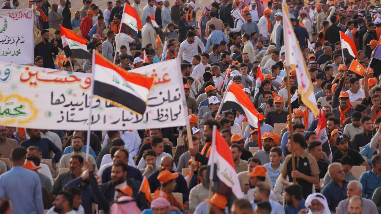 رئيس حزب تقدم الرئيس محمد الحلبوسي يحضر تجمّعاً جماهيرياً لدعم مرشَّح الحزب محافظ الأنبار محمد نوري بقضاء القائم