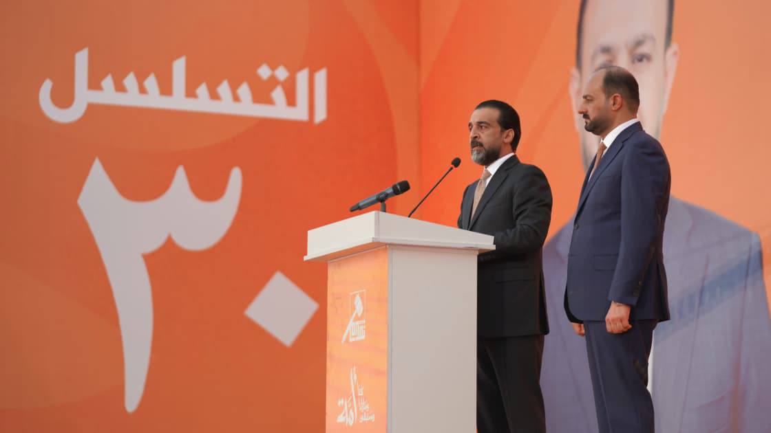 رئيس حزب تقدم الرئيس محمد الحلبوسي يحضر تجمّعاً جماهيرياً لدعم مرشَّح الحزب محافظ الأنبار محمد نوري بقضاء القائم