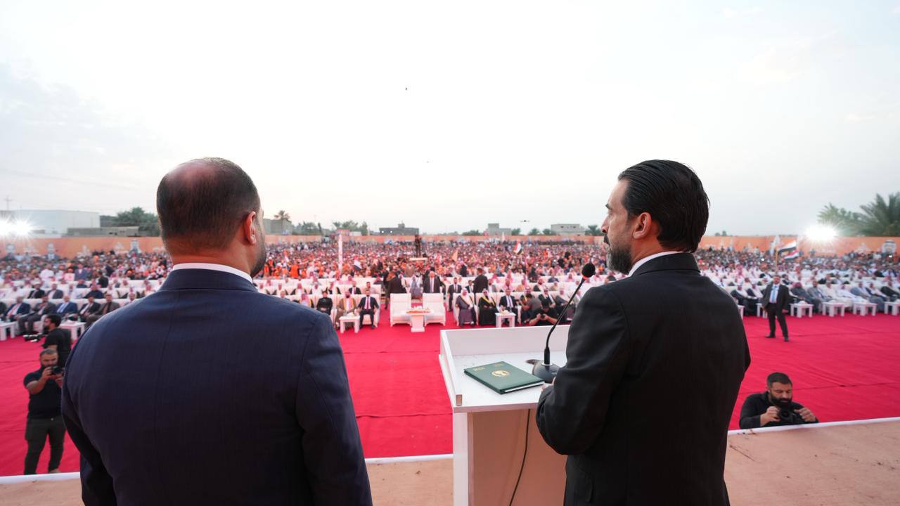 رئيس حزب تقدم الرئيس محمد الحلبوسي يحضر تجمّعاً جماهيرياً لدعم مرشَّح الحزب محافظ الأنبار محمد نوري بقضاء القائم