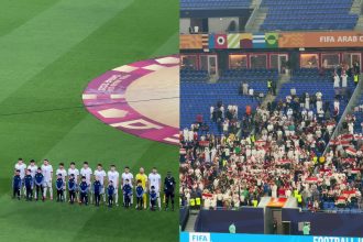 انطلاق مباراة المنتخب الوطني العراقي امام نظيره البحريني في بطولة كأس العرب