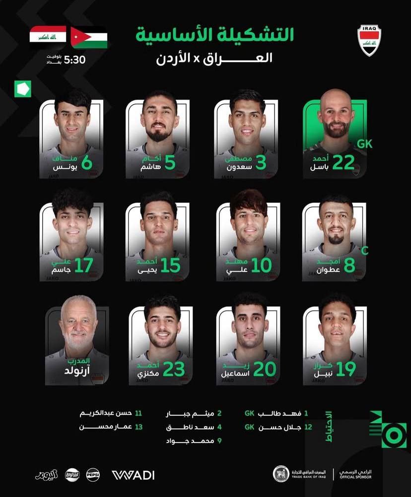 تشكيلة منتخبنا الوطني لمواجهة نظيره الأردني في كأس العرب