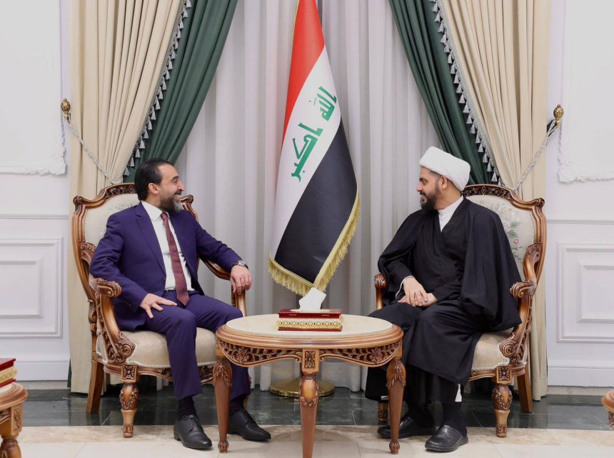 رئيس حزب تقدّم الرئيس محمد الحلبوسي يلتقي الأمينَ العام لحركة عصائب أهل الحق قيس الخزعلي