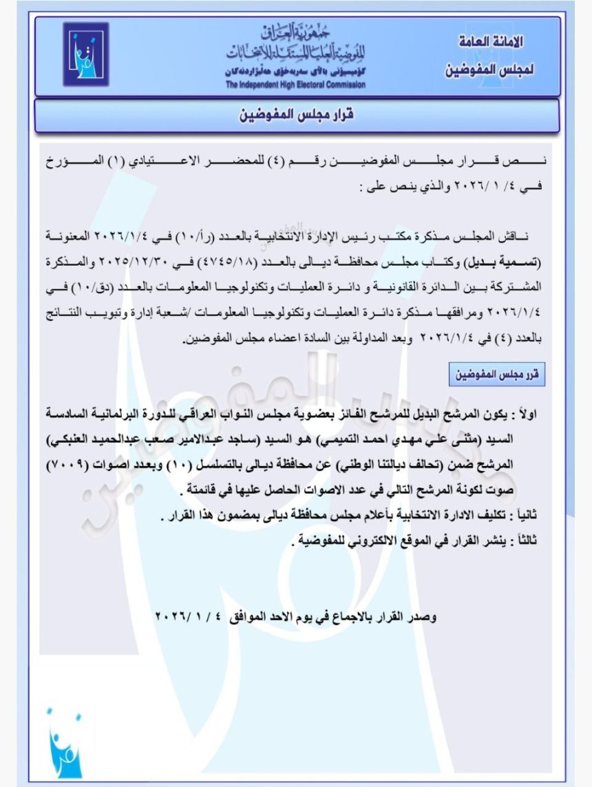 مفوضية الانتخابات تعلن بدلاء أعضاء مجالس المحافظات الفائزين بعضوية البرلمان