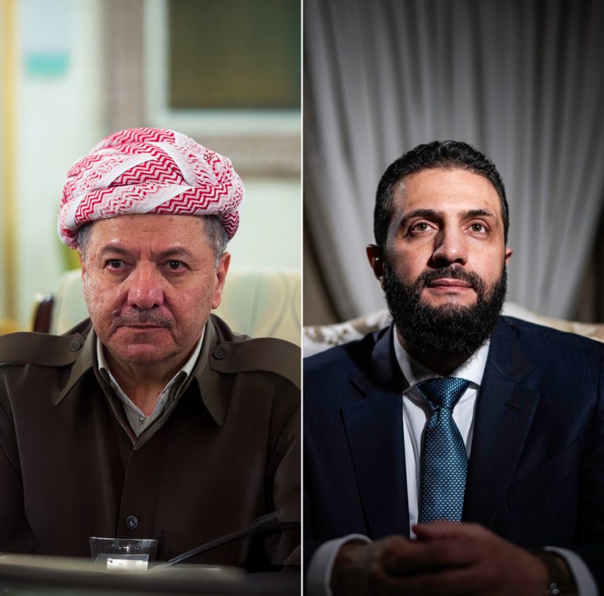 الشرع يؤكد لبارزاني حرص الدولة السورية على حقوق الأكراد الوطنية والسياسية والمدنية