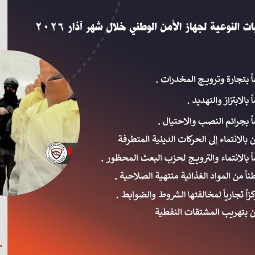 الأمن الوطني يعلن القبض على 73 تاجراً ومروّجاً للمخدرات خلال آذار