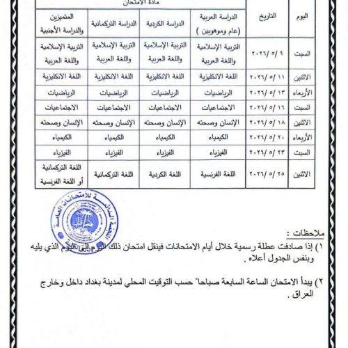 وزارة التربية تعلن مواعيد الامتحانات للعام الدراسي 2025-2026