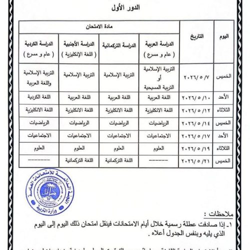 وزارة التربية تعلن مواعيد الامتحانات للعام الدراسي 2025-2026