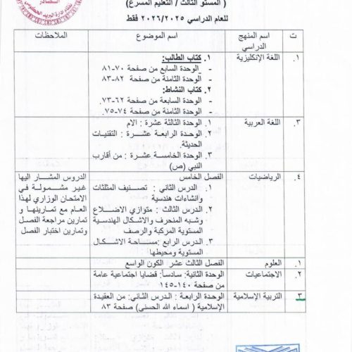 التربية تعلن جداول الموضوعات غير المشمولة بالامتحانات الوزارية