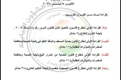 تتضمن تعديل قانون المرور.. مجلس النواب ينشر جدول أعمال جلستي الاثنين والأربعاء المقبلين